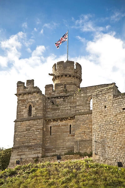Lincoln, England. The Union Jack flies from the tower of Lincoln castle