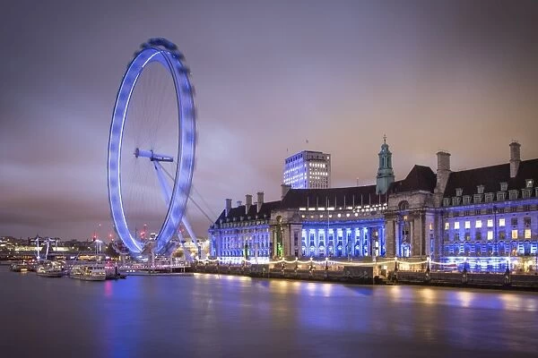 London Eye (Millennium Wheel) and former County Hall, South Bank, London, England