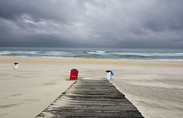 Lonely windy beach in Winter, Costa Nova, Portugal