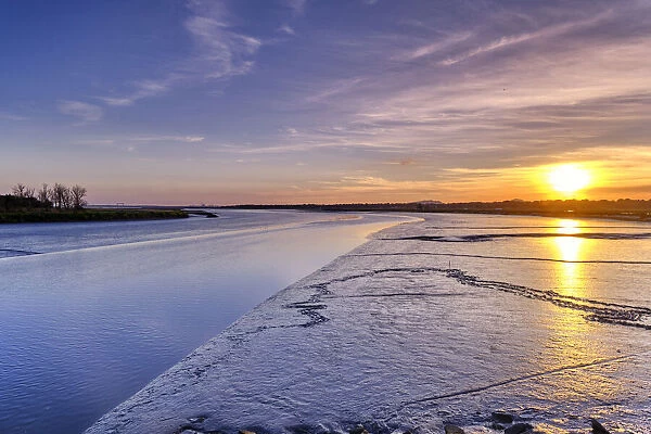 Marshes in the Sado Estuary Nature Reserve at twilight. Portugal