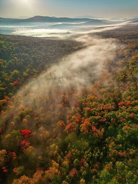 Mist Over Groton State Forest in Autumn, Vermont, New England, USA
