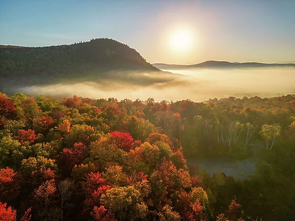 Mist Over Groton State Forest in Autumn, Vermont, New England, USA