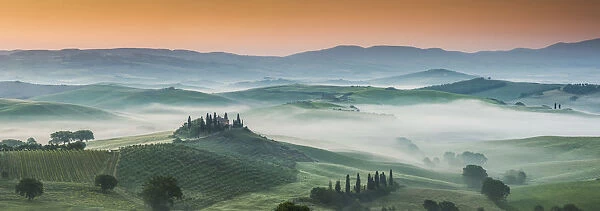 Misty Landscape Behind Belvedere, Val d Orcia, Tuscany, Italy