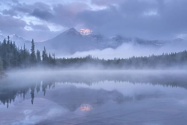 Misty morning in the Canadian Rockies, Herbert Lake, Banff National Park, Alberta, Canada