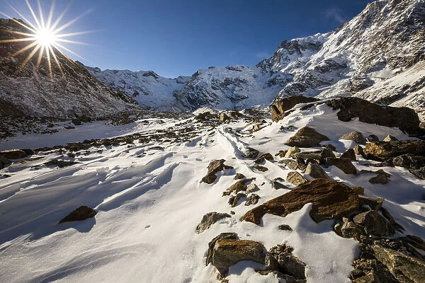 Monte Rosa at winter, Macugnaga, Valle Anzasca, Verbano Cusio Ossola, Piemonte, Italy
