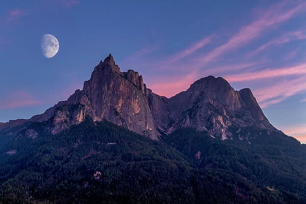 Moonrise over Schlern, South Tyrol, Dolomites, Italy