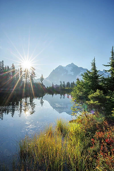 Mount Shuksan reflected in Mirror Lake, North Cascades National Park, Washington, USA