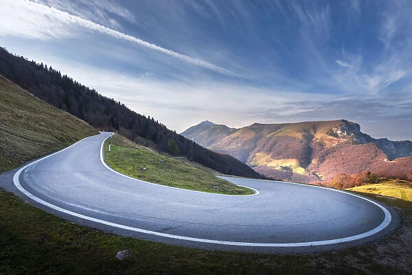 Mountain road at golden hour Europe, Italy, Trentino Alto Adige, Trento district