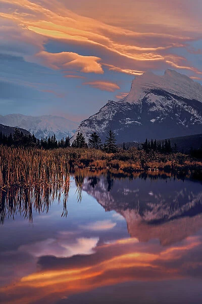 Mt. Rundle and Vermillion Lake at sunset, Banff National Park, Alberta, Canada