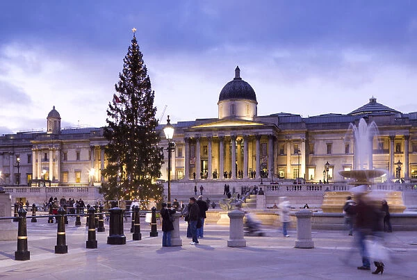National Portrait Gallery & Trafalgar Square at Christmas, London, England
