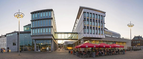 Netherlands, Limburg, Mstricht. Mosae Forum modern shopping center at dusk
