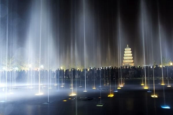 A night time watershow at the Big Goose Pagoda Park