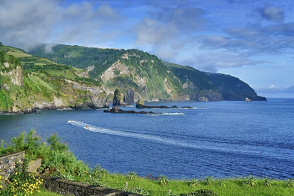 The northeast coast of Flores island on a stormy day. Azores islands, Portugal