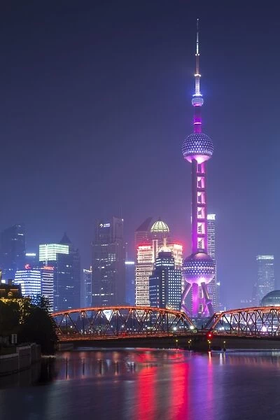 Oriental Pearl Tower and Waibaidu bridge, Pudong, Shanghai, China