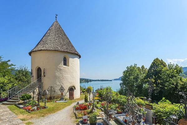 Ossuary near Church Holy Primus and Felician with Waorthersee, Maria Waorth, Carinthia