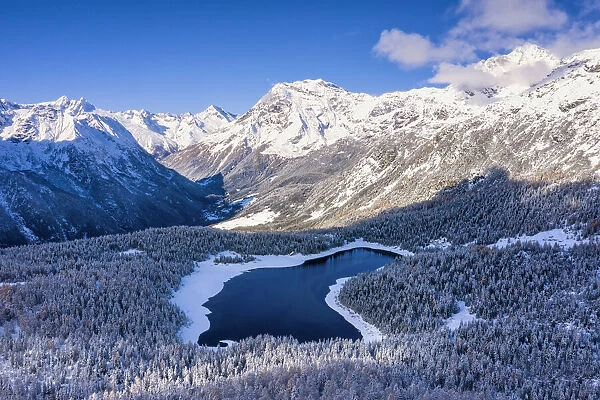 Pal√π lake after the first snow, Valtellina, Sondrio Province, Lombardy, Italy