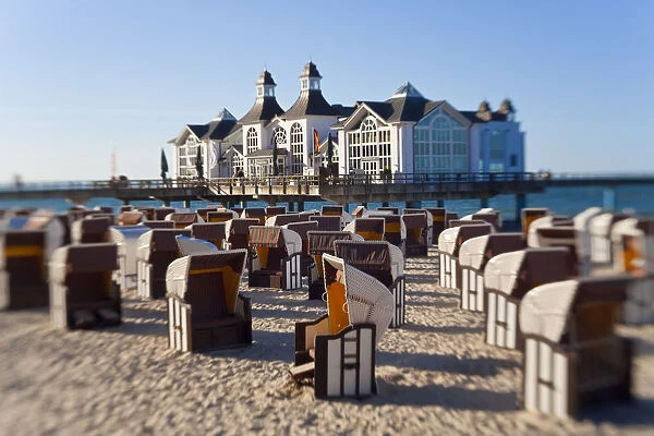 Pier at Sellin & Beach baskets wicker covered seats or Strondkorbes (German) Rugen Island