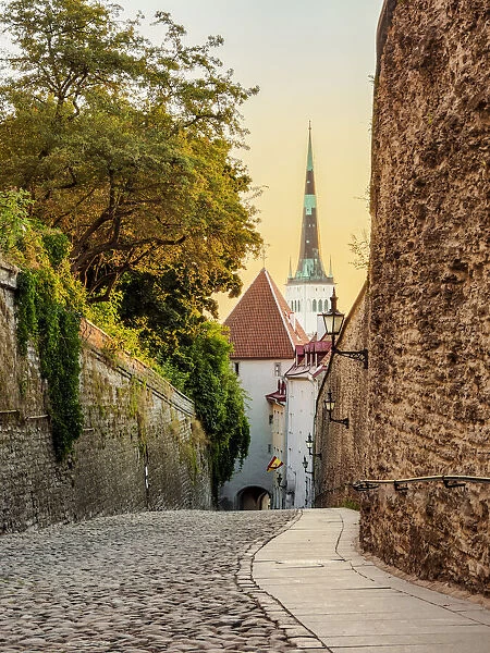 Pikk jalg street at sunrise, Old Town, Tallinn, Estonia