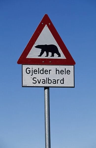 Polar bear warning sign on the outskirts of Longyearbyen