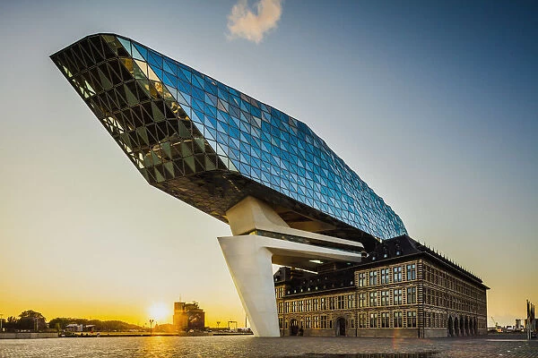 Port Authority buidling by Zaha Hadid architect at sunset in Antwerp, Belgium