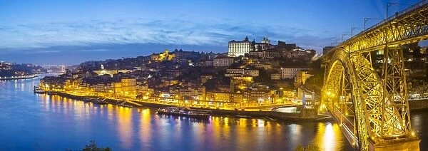 Portugal, Douro Litoral, Porto. Dusk in the UNESCO listed Ribeira district