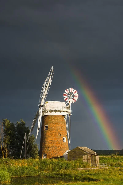 Rainbow over Horsey Mill, Norfolk Broads National Park, Norfolk, England