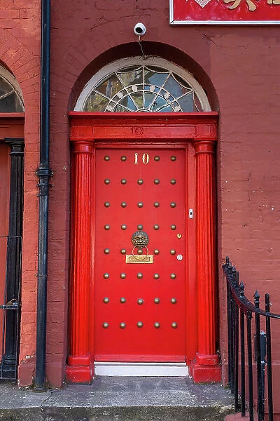 Red door in China Town, Liverpool, Merseyside, England, UK