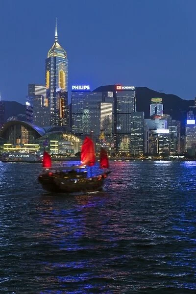 One of the last remaining Chinese sailing junks on Victoria Harbour, Hong Kong, China
