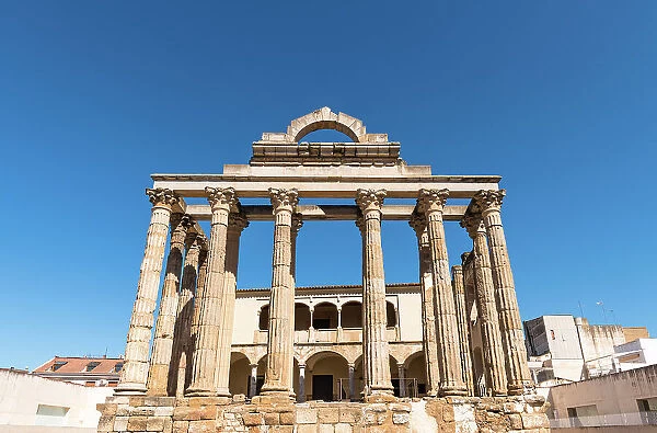 Roman Temple of Diana, built in the late 1st century BC, in Merida, capital of Extremadura, Badajoz, Spain