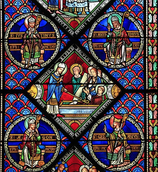 Romanesque stained glass window, church Sainte-Radegonde, Poitiers, Poitou-Charantes