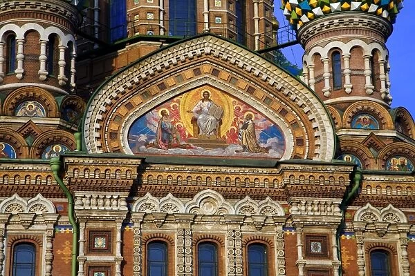 Russia, St. Petersburg; A detail of the restored Church of Christ the Saviour