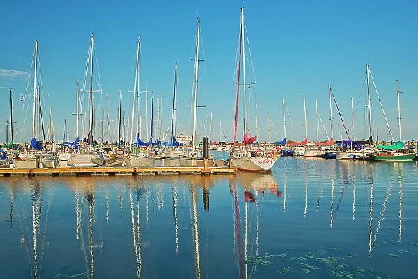 Sailboats in marina on Lake Winnipeg. Gimli, Manitoba, Canada