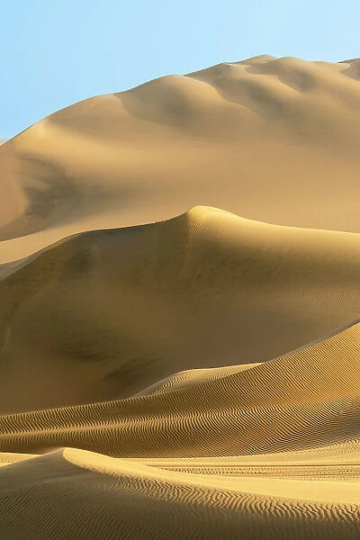 Sand dunes in desert near Huacachina oasis at sunset, Ica District, Ica Province, Ica Region, Peru