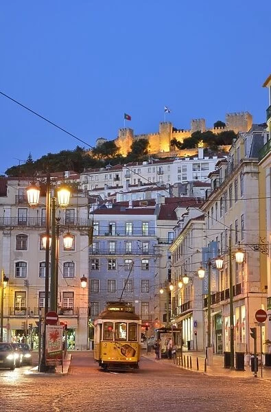 Sao Jorge castle and Praca da Figueira at the historic centre of Lisbon. Portugal