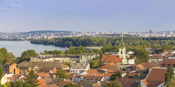 Serbia, Belgrade, Zemun, View of Zemun rooftops, Crkva Uznesenja blazene Djevice