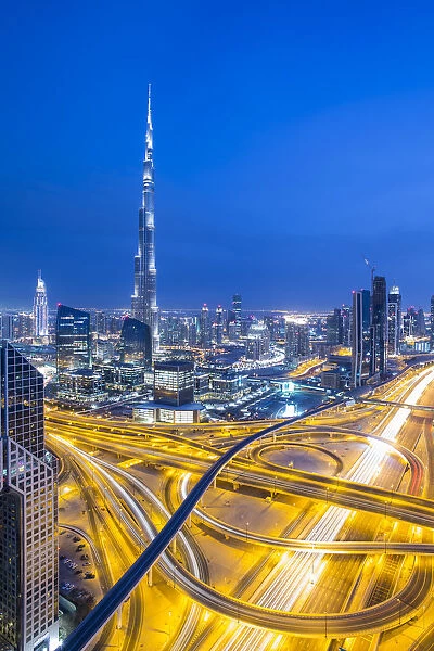 Sheikh Zayad Road and Burj Khalifa, Downtown, Dubai, United Arab Emirates