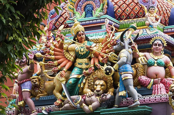 Singapore, Little India, Sri Veeramakaliamman Hindu Temple, detail of Hindu dieties
