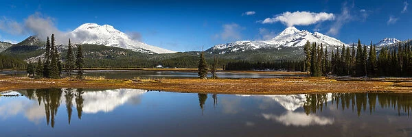 Snow-covered South Sister and Broken Top Reflecting in Sparks Lake, Oregon, USA