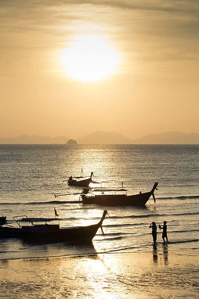 South East Asia, Thailand, Krabi province, Ao Nang, sunset over the beach showing