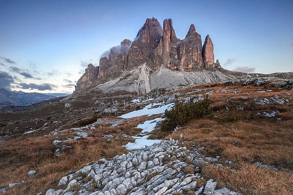 South side view of Tre Cime di Lavaredo, Dolomites, Auronzo di Cadore, Belluno, Veneto