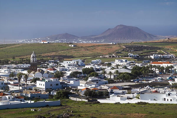 Spain, Canary Islands, Lanzarote, Teguise, elevated town view