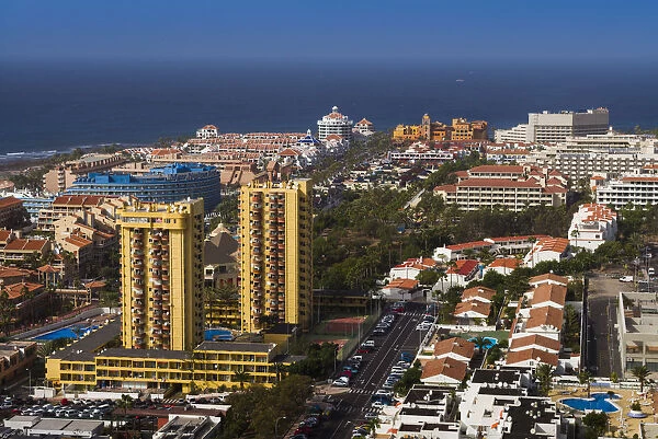 Spain, Canary Islands, Tenerife, Playa de Las Americas, elevated view from Los Cristianos