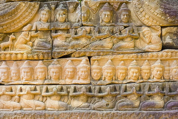 Stone carvings at Banteay Chhmar, Ankorian-era temple ruins, Banteay Meanchey Province