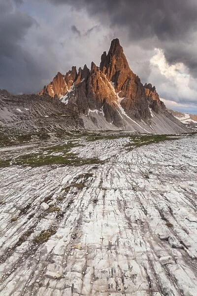 Storm over Paterno peak, Locatelli refuge, Sexten Dolomites, Trentino Alto Adige, Italy