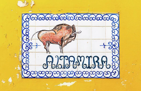 Street sign with an image of a bull, Seville, Andalusia, Spain