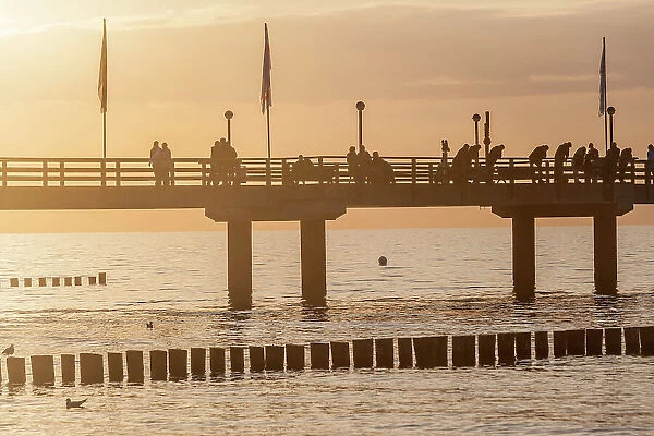 Sunset at the Zingst pier, Mecklenburg-Western Pomerania, Baltic Sea, North Germany, Germany