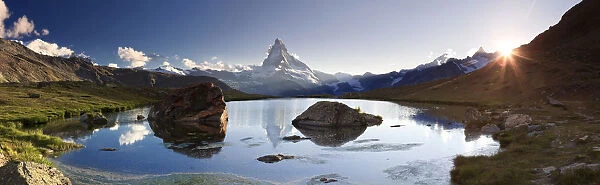 Switzerland, Valais, Zermatt, Lake Stelli and Matterhorn (Cervin) Peak
