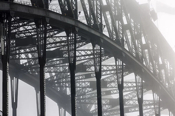 Detail of Sydney Harbour Bridge in fog, Sydney, New South Wales, Australia
