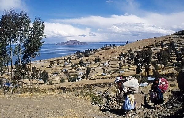Well tended terraces of Amantani Island with Taquile Island in the background