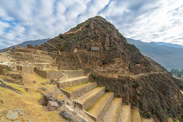 Terraces and ruins at archeological site of UNESCO, Ollantaytambo, Ollantaytambo District, Sacred Valley, Urubamba Province, Cusco Region, Peru